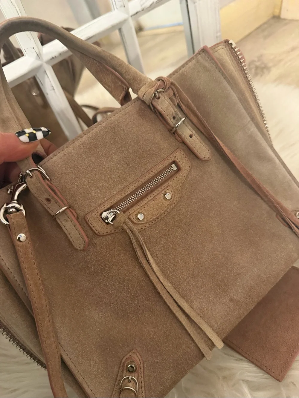 Balenciaga mini papier city bag suedeTote Satchel in Light Beige pink